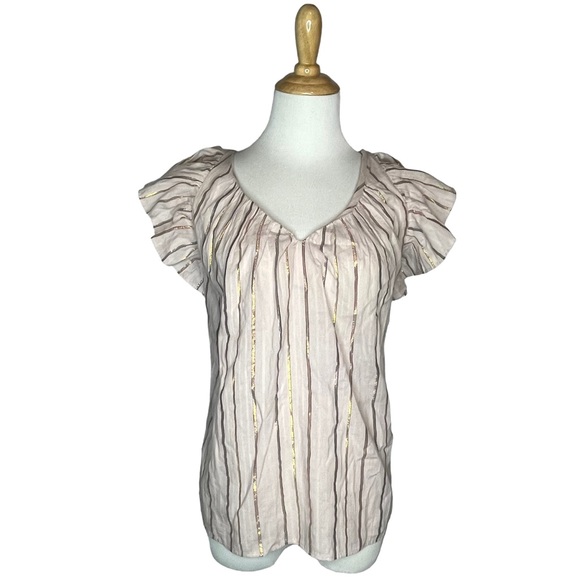 La Vie Rebecca Taylor' Lurex Metallic Stripe Top in Faded Lilac S - Picture 9 of 16